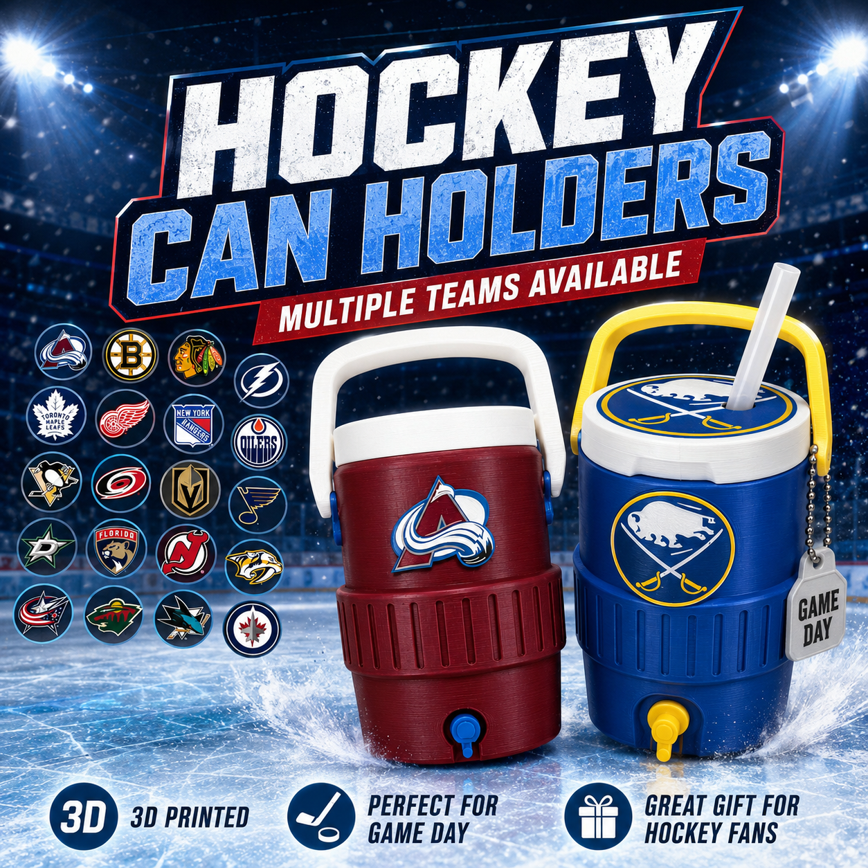 HOCKEY FAV TEAMS-3D PRINTED CUSTOM 12 OUNCE CAN HOLDERS