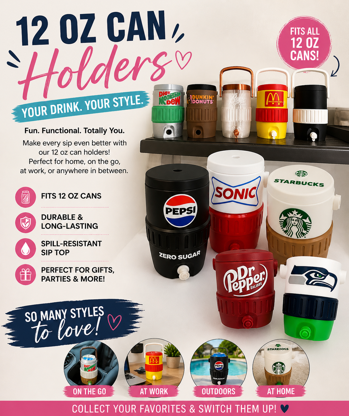 HOCKEY FAV TEAMS-3D PRINTED CUSTOM 12 OUNCE CAN HOLDERS